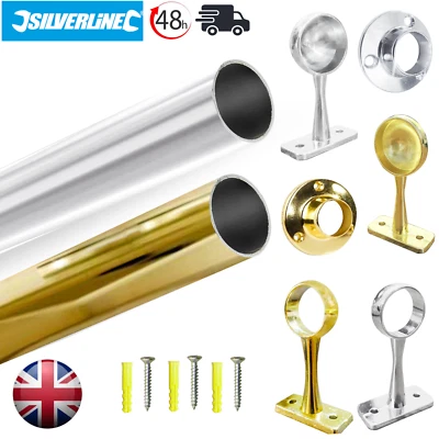 £3.80 • Buy HANGING POLE WARDROBE RAIL/ROD ROUND CHROME/BRASS/GOLDEN 0.3m-2.5m  CUT TO SIZE 