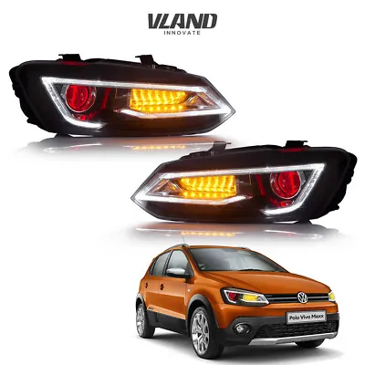 LED Black Housing Headlights For Volkswagen Polo 2011-2017 With Demon Eye Vland  • $439.99