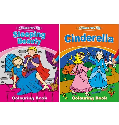 2 X CLASSIC FAIRY TALE Colouring Book Books For Kids SLEEPING BEAUTY CINDERELLA • £4.99