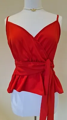 Woman's Red V Neck Strappy Peplum Top With Belt Tie Size 8 12 14 16 New • £19.99