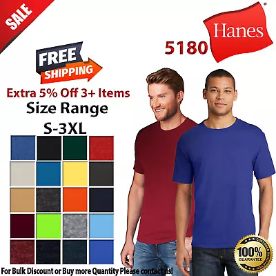 Hanes 5180 Mens Short Sleeve Beefy-T Plain Cotton Crew Neck Blank T-Shirt • $12.63