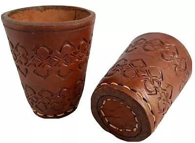 Pair Vintage Embossed Leather Dice Game Cups Hand Sewn • $85