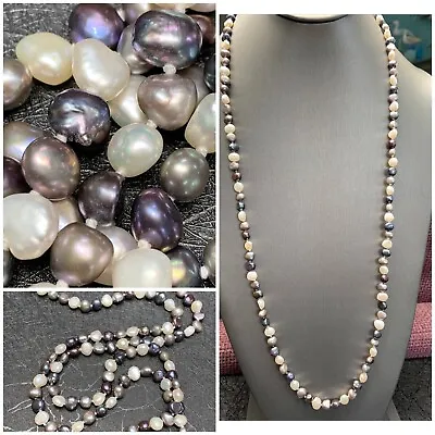 Vintage ￼ Real Grey White ￼￼ Tahitian Blue Pearl Hand Knotted Necklace 30” • $29.98