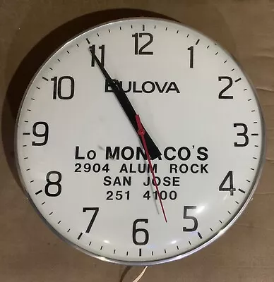 Vtg Lo Monaco’s Jewelers 2904 Alum Rock San Jose Ca. Bulvoa Lighted Wall Clock • $225