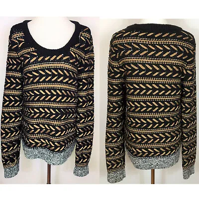 Rag & Bone Black + Gold Oversized Wool Blend Pullover Sweater Runs Large Texture • £57.90