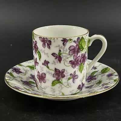 Vintage Lefton China Purple Violets Chintz Demitasse Cup & Saucer Set 2120 • $17.21