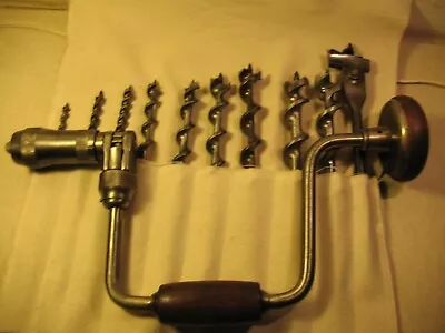 Hand Auger Brace Drill USA Millers Falls + Holder & Bits See Pictures More Inf • $59.99