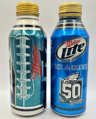 Set Of 2 Philadelphia Eagles Miller Lite 16oz. Aluminum Beer Bottle Cans 2010-11 • $8.75