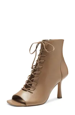 Vince Camuto Eshilliy Tortilla Nude Leather Lace Up Open Toe Fashion Ankle Boots • $29.95