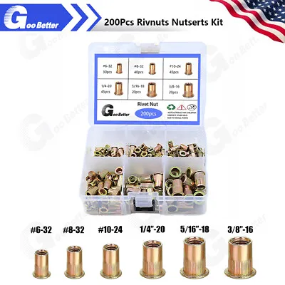 200Pcs Zinc Steel Flange Nutserts Rivet Nut Rivnut Nutsert UNC Threaded RIV Nut • $14.89