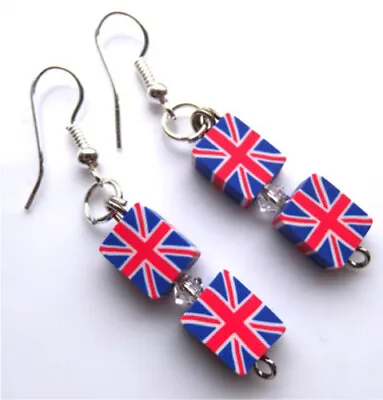 Handmade Union Jack With Swarovski Earrings Coronation Jubilee  • £8.99