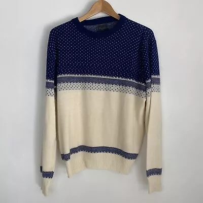 Vintage Sigallo Ski Sweater Cross Country Soft White Blue Knit Men’s Large • $28.84