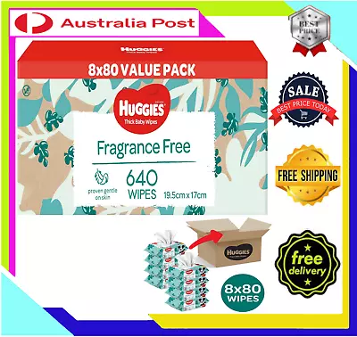 Huggies Thick Baby Wipes Fragrance Free 640 Pack (8 X 80 Pack) • $29.97