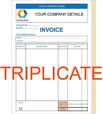 Personalised Triplicate A5 Invoice Book / Pad Print / Ncr / Receipt/ Order • £11.90