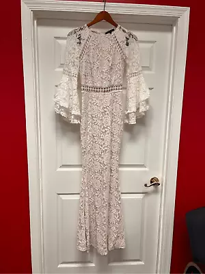 Ricarica White Lace Boho Romantic Mermaid Tail Maxi Dress Sz 12 EUC Wedding • $75