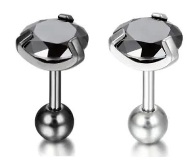 Round Cubic Zirconia Stainless Steel Pierced Earrings Men Woman • $5.72