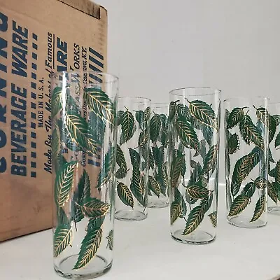 Vintage MCM Set Of 8 Corning Beverage Ware  Green Mint  Mojito Highball Glasses  • $119.99
