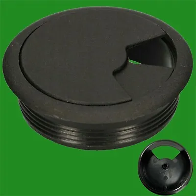 £3.49 • Buy 2x Black 60mm Computer Desk Plastic Cable Grommet, Surface Wire Hole Cover