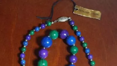 Fine Genuine Stone Bead Necklace 24  - Purple Blue & Green Mona SO - NWT • $10