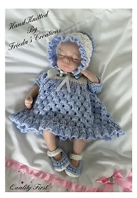 💜 New Hand Knitted 12”13” Reborn Baby Girl Dress Set  “ Ella “ • £10.99