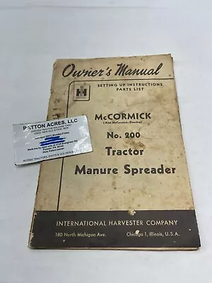 Owners Manual For International Harvester No. 200 Tractor Manure Spreader • $12