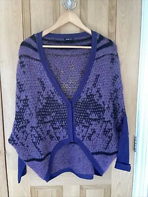 Crea Concept Wool Mohair Cardigan Quirky Arty Lagenlook Purple 36 Slouchy Over • £39.99