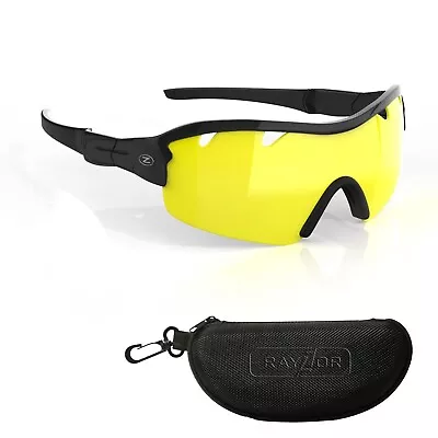 RayZor Black Sports Wrap Sunglasses Uv400 Light Enhancing Yellow Lens RRP£49 (22 • £12.50