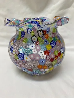 Beautiful Murano Millefiori Ruffled Top Glass Vase • $79.95