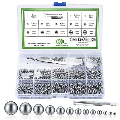 600 Pcs Metric Precision Steel Bearing Balls Assorted Stainless Steel Loose Bicy • $14.62