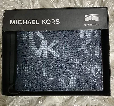 Michael Kors Jet Set Men’s Slim Billfold Wallet Leather Admiral Blue MSRP $98 • $37.99