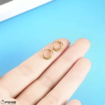 8mm Women Men Small 18K Gold Plated Kids Surgical Steel Huggie Hoop Earrings • £3.49