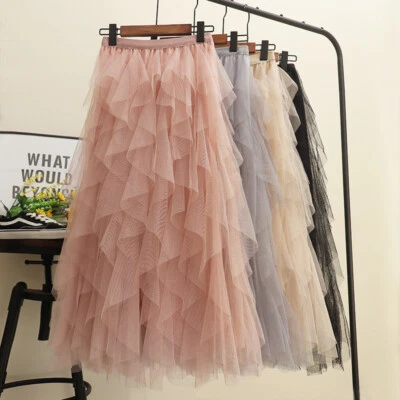 £11.60 • Buy High Waist SKIRT RUFFLE Women TUTU Long Skirt Tulle MAXI Sheer MESH Net Pleated