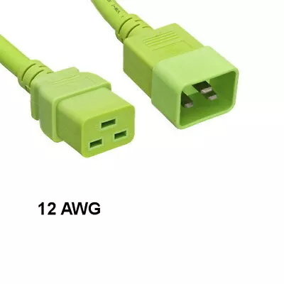KNTK Green 6ft AC Power Cord IEC-60320 C19 To C20 12 AWG 20A 250V SJT Cable • $24.24