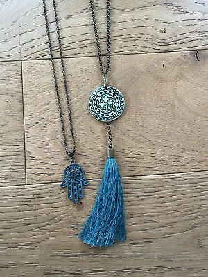 Green/Turquoise Tassel Necklace & Hand Of Fatima Necklace • £8