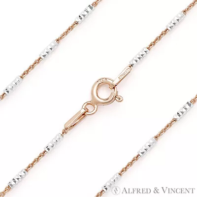 Pave Bar Bead Cable Link 925 Sterling Silver 14k Rose Gold-Plated Chain Necklace • $16.79