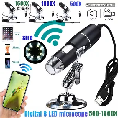 500-1600X Wifi Wireless Digital 2MP Microscope 8 LED Magnifier Camera With Stand • $21.79