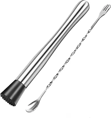 10 Inch Stainless Steel Cocktail Muddler And Mixing Spoon Professional Home Bar  • $10.54