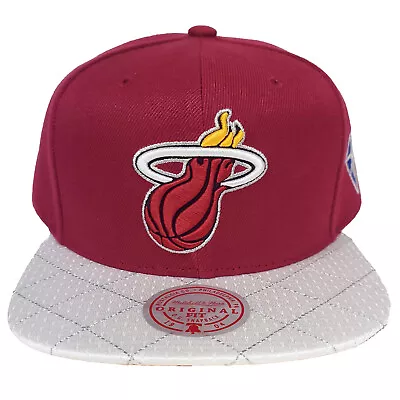 Mitchell & Ness Miami Heat NBA Snapback Hat 3D Logo 75th Platinum Maroon Cap NWT • $32.99