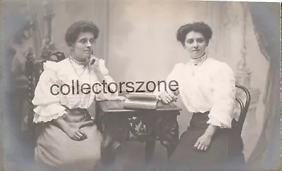 Edwardian Women Sisters  Intense Expressions Real Photo Postcard Unposted • £6