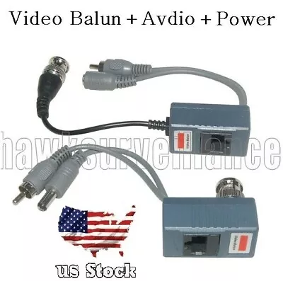 1Pair CCTV Coax BNC Video DC Power RCA Audio Balun Transceiver Supply To CAT5e 6 • $5.22