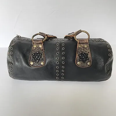 Vintage Betsey Johnson Black Leather Handbag Purse Metal Studded Beaded FLAWS • $75