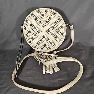 Mossimo Supply Co Canteen Purse Cream Boho Studs Fringe Round Crossbody • $22.50