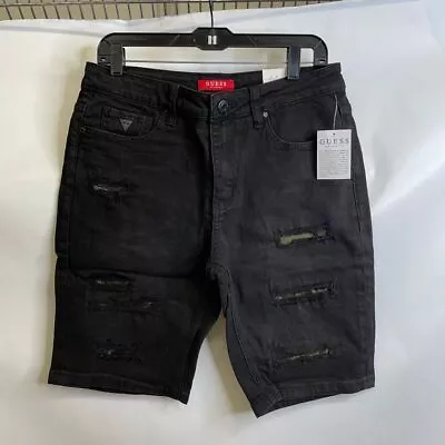 GUESS Drew Rip-And-Repair Denim Shorts Men's Size 36 Black • $32.39