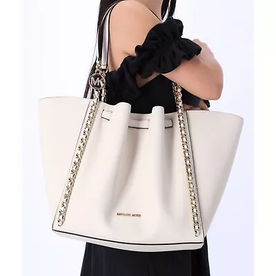 Michael Kors Mina Large East West Shoulder Bag Tote Pebbled Leather Light Cream • $148