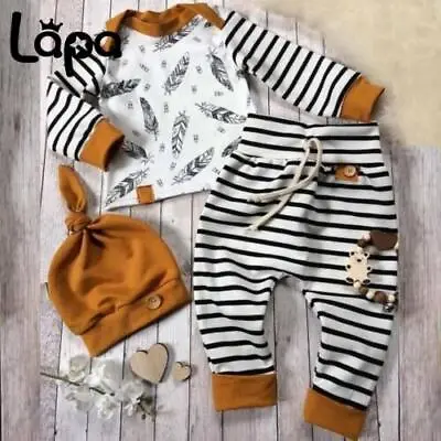 £9.29 • Buy 3PCS Newborn Baby Boys Long Sleeve Tops Pants Hat Outfits Tracksuit Clothes Set
