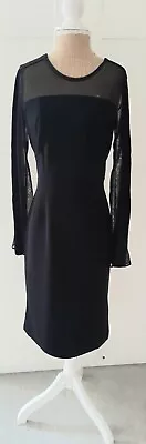 Magisculpt Ladies Black Sheer Long Sleeve Midi Pencil Party Dress Size 10 BNWT • £24.99