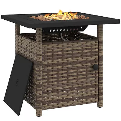 Outsunny 50000 BTU Rattan Fire Pits For Garden Propane Fire Pit Table Black • £209.99