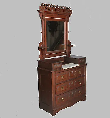 Antique Victorian Walnut Dresser – Original Finish - Marble Insert - Stylish Mir • $775