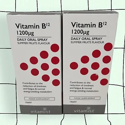 2 X Vitamist Vitamin B12 1200ug Daily Oral Spray 15ml New BBE 05/2025 FREEPOST • £19.99