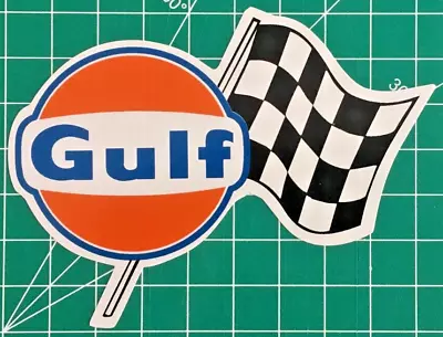 Vintage Sports Car Racing Sticker - Gulf Racing Checkered Flag (flag Right) • $5